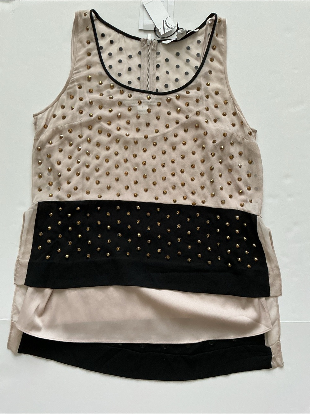 NWT Diane Von Furstenberg Abrielle Studded Scoop Sleeveless Top Size 6
